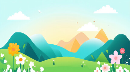 Fototapeta premium Mountains and fields of flowers in spring