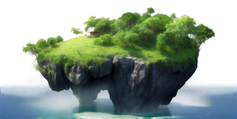 A tropical island surrounded by crystal-clear waters, with a transparent background.