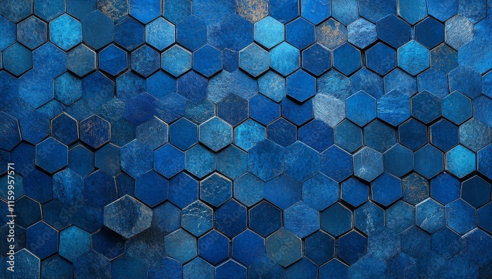 Poster Abstract blue hexagon pattern background texture.