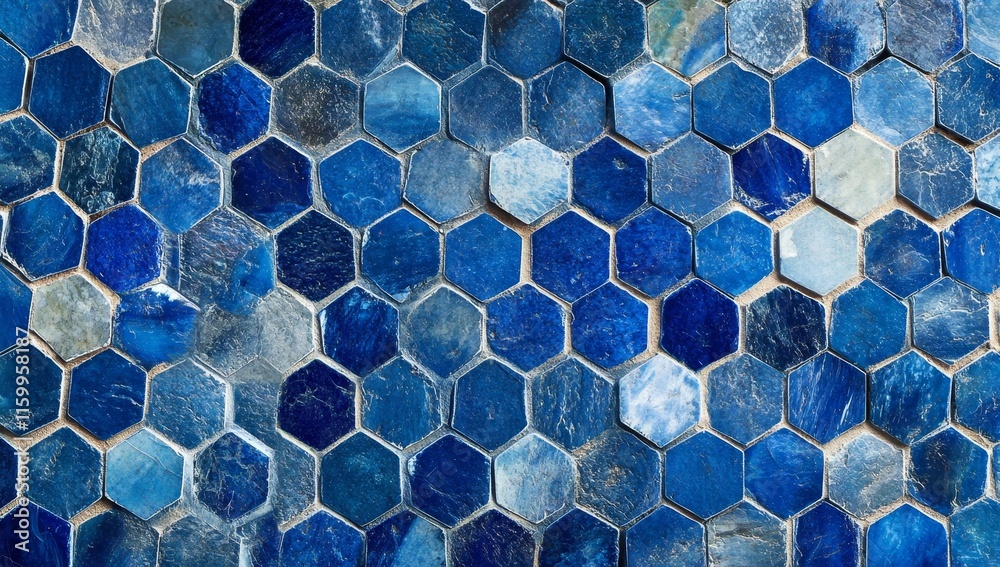 Poster blue hexagon tile mosaic background texture.