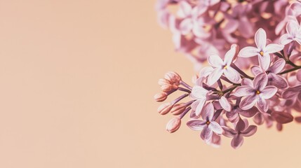 A soft lilac lilac against a warm beige background, close-up shot, Minimalist style