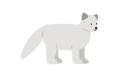 Artic fox cartoon clipart. White fox, polar fox, snow fox vector illustration in flat style. Hand-drawn wild animal concept