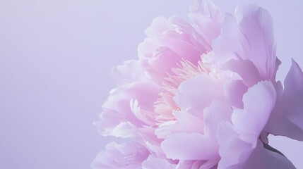 Fototapeta premium A solitary pink peony against a soft lavender backdrop, close-up shot, Minimalist style