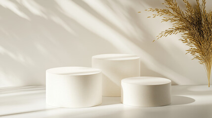 Minimalist white podium decorated with wheat