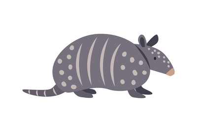 Armadillo cartoon clipart. Common long-nosed vector illustration in flat style. Hand-drawn wild animal concept