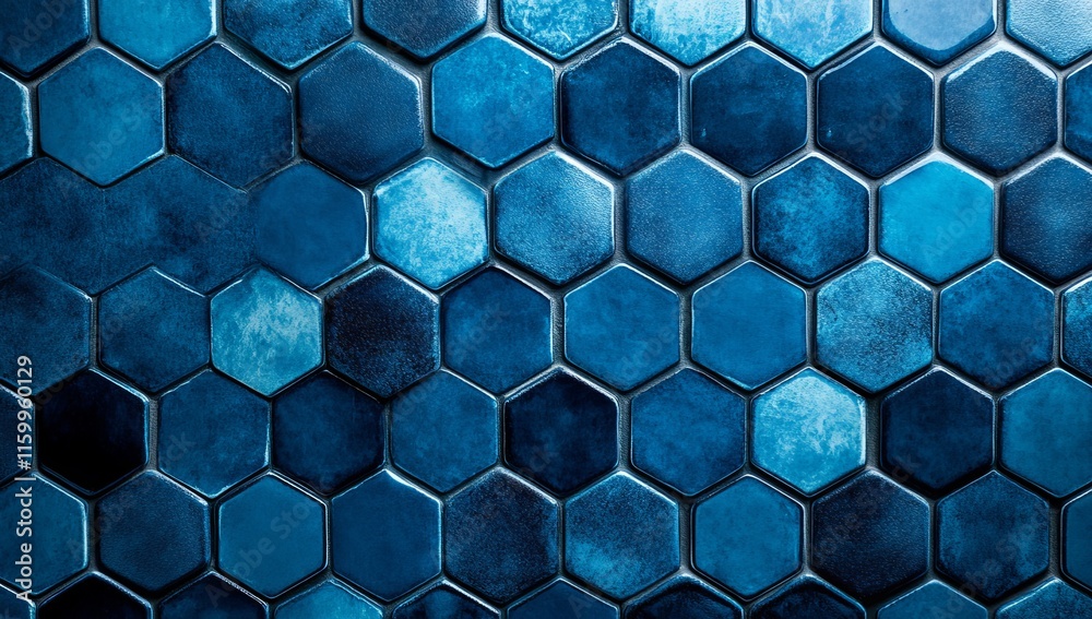 Poster abstract blue hexagon tile pattern background.