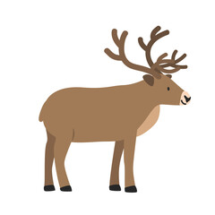 Reindeer cartoon clipart. Reindeer or caribou vector illustration in flat style. Hand-drawn wild animal concept