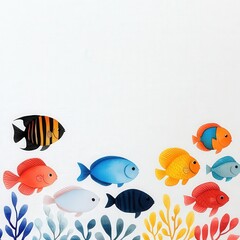 Naklejka premium Coral reef fish, tropical waters, white paper texture