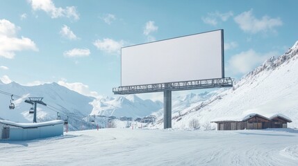 Blank Billboard Stands Tall In Snowy Mountain Landscape