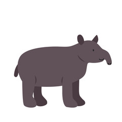 Moutain tapir cartoon clipart. Tapir vector illustration in flat style. Hand-drawn wild animal concept