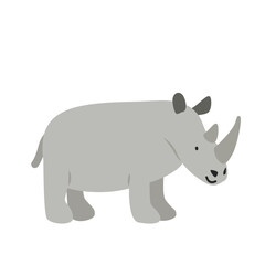 Cute white rhinoceros cartoon clipart. Rhino vector illustration in flat style. Hand-drawn wild animal concept