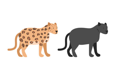 Black and spotted jaguar cartoon clipart. Jaguar vector illustration in flat style. Hand-drawn wild animal concept