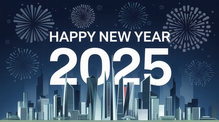 A modern vector template for a 2025 Happy New Year greeting card and social media banner. Sleek, festive design perfect for holiday wishes and digital promotions.
