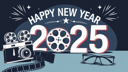 A modern vector template for a 2025 Happy New Year greeting card and social media banner. Sleek, festive design perfect for holiday wishes and digital promotions.