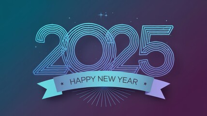 A modern vector template for a 2025 Happy New Year greeting card and social media banner. Sleek, festive design perfect for holiday wishes and digital promotions.