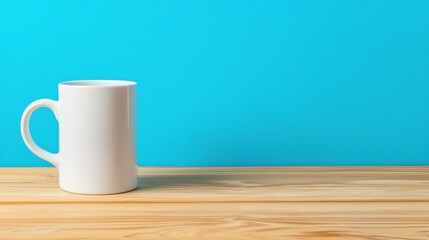 Sipping coffee in a minimalist studio white mug on wooden table