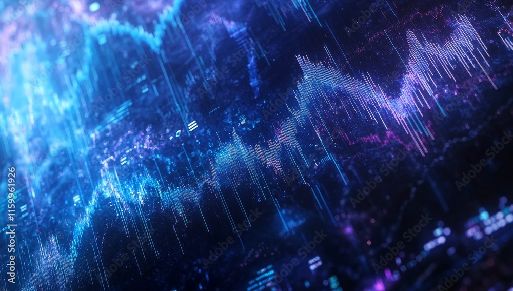 Aufkleber Abstract digital data visualization with glowing lines and points forming complex patterns, resembling a futuristic world map or network.