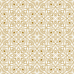 Golden luxury seamless vector pattern. Arabic Islamic Gold mandala floral or linear flower decorative tile pattern for Wedding invitation card.