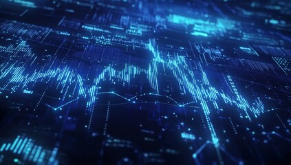 Abstract blue digital data stream with glowing chart.
