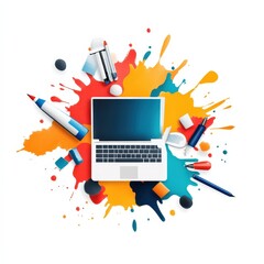 Digital art gear, modern tools, white space