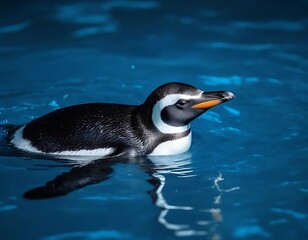 Fototapeta premium A single penguin swims gracefully in deep blue water