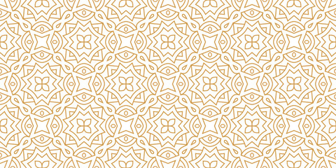Golden luxury round seamless vector pattern. Arabic Islamic Gold floral or linear flower decorative tile pattern for Wedding invitation card