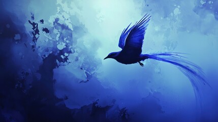 Fototapeta premium Blue bird in flight, fantasy art.