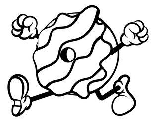 Cute little donuts cartoon characters yelling and running in vintage style. Best for outline, logo, and coloring book with sweet food themes for kids