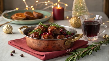 Festive Holiday Dinner Featuring Meatballs in Elegant Setting
