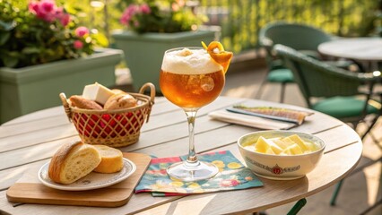 Lively Outdoor Terrace with Refreshing Gene Drink and Snacks