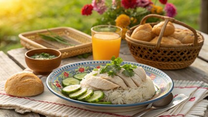Rustic Outdoor Brunch with Hainanese Chicken and Fresh Juices