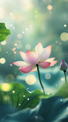 Lotus flowers and green leaves in the pond
