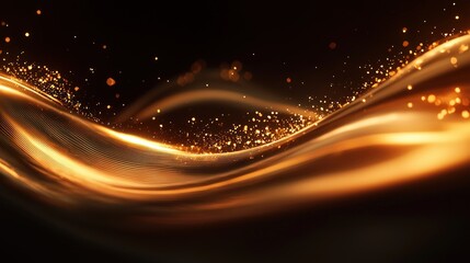 Obraz premium Abstract gold wave with sparkling particles on black background.