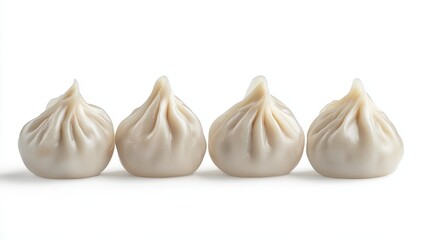 Obraz premium Four steamed buns in a row on white background.