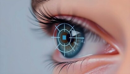 laser and glaucoma eye surgery concept, close up of eye with reticle or target overlay, also useful for conveying lasik procedures 