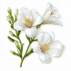 Naklejka premium Elegant white flowers with buds on a stem, isolated on white background.