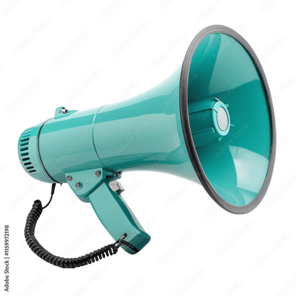 Wall mural turquoise megaphone isolated on a white background