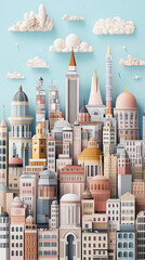 Fototapeta premium Cityscape with unique buildings and colorful architecture