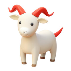 Fototapeta premium Cute cartoon goat with red horns, showcasing a playful design. on transparent cutout, PNG file