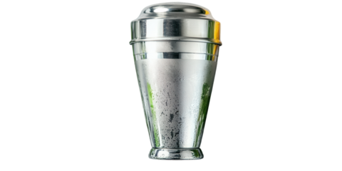 Cocktail shaker display home bar product studio setting front view transparent background