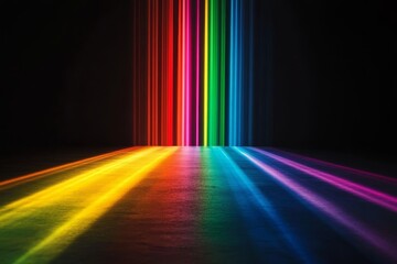 Colorful neon light beams illuminating a dark room.