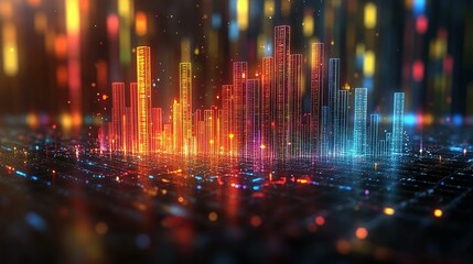 Obraz premium Neon Cityscape Digital Rendering Of Illuminated Buildings