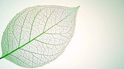 Obraz premium of a vibrant green leaf with visible water droplets, captured with natural lighting highlighting its detailed veins and smooth surface. Clean space to the side for text. 