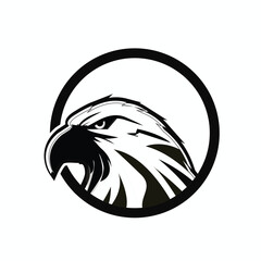 Black and white vector illustration of eagle head with circle shape, mascot logo, logo design
