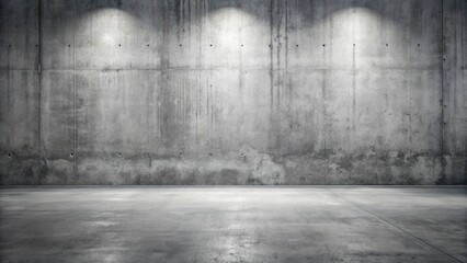 Empty Industrial Space with Polished Concrete Floor and Textured Walls Under Three Spotlights