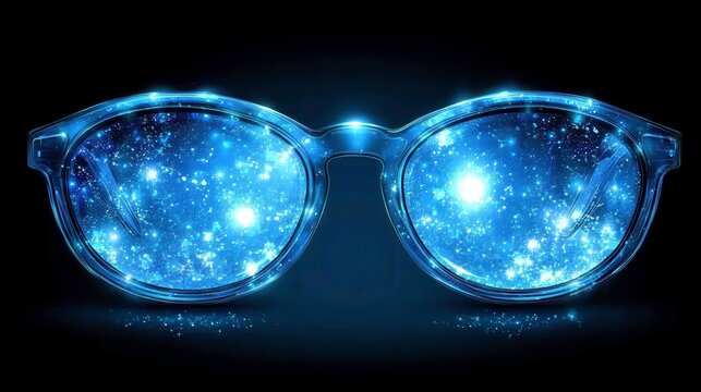 Exploring cosmic wonders through futuristic glasses digital art dark background surreal viewpoint