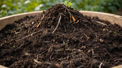 Fototapeta premium Compost pile, organic thermophilic compost turning