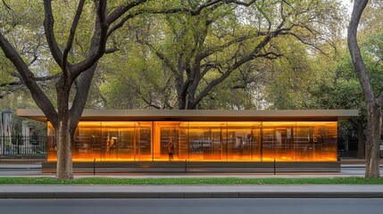 Obraz premium Modern architectural bus stop design urban area photography daytime perspective urban mobility concept