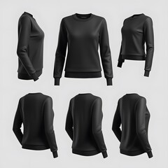 Realistic Black Jumper - Three-Sided View Vector Illustration