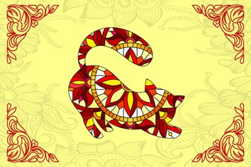 Colorful cat zentangle arts. isolated on colorful background